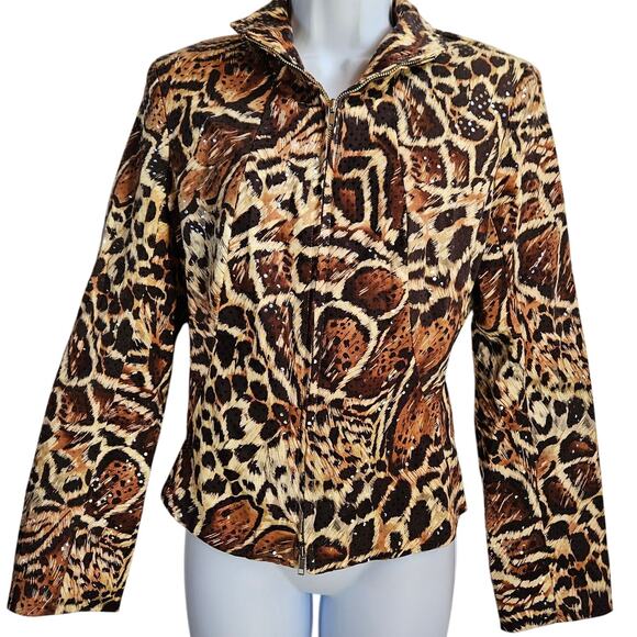 View Jackets & Blazers - View Animal Print Blazer Size 8 Zip Up Sequin Brown Black Cheetah Leopard Mature